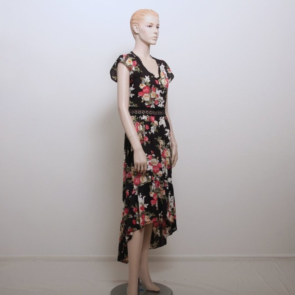 Vintage Floral Backless Lace Hi Low Maxi‎ Dress